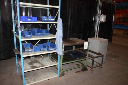 Steel Shelving, (section: width app. 90 cm x height app. 210 cm x debth app. 60 cm) + 2 carriers + 1 steel cabinet