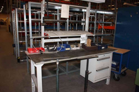 Work Bench, approx. 200x80cm, Bott, with drawer + shelf with light + outlets for air + trolley + 5 Tool Panels
