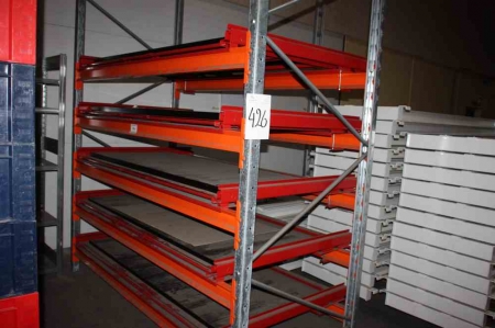 Pallet rack, 10 beams, length: 2 meters + 5 pallet pull-out shelves, double. Height: approx. 4 feet