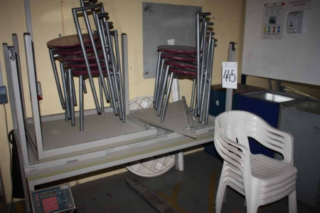 2 tables + 9 chairs + 4 plastic chairs + plastic table