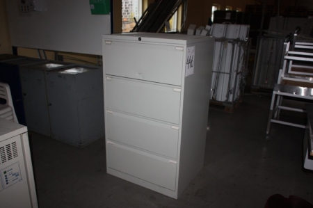 4 steel cabinets + file cabinet, 4 drawers + first aid wall
