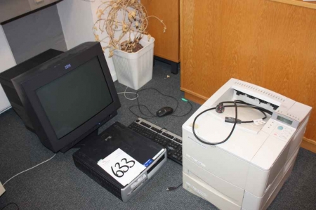 HP PC + Monitor + IBM HP laserjet 4100 printer