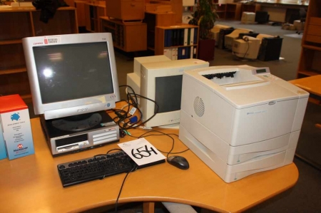 HP PC + 2 skærme + HP laserjet 4050 printer 