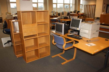 Height Adjustable desk + 2 book shelves + chair