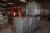 3 grid pallets with parts of steel shelving + 2 carriers