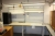 Arbejdsbord, Bott, 260x80 med reol med lys + 2 stk. aflastningshejs + 3 fag stålreol, Bito (fag: bredde 100 cm x højde ca. 185 cm x dybde ca. 60 cm) + 2 hunde + stålværktøjsskab + skrivebord