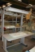 Arbejdsbord, Bott, 260x80 cm + skuffe + reol med lys + 2 transportrammer med plastkasser
