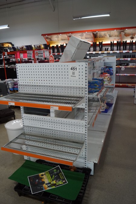 Exhibition shelf with perforated plates and shelves + 2 pcs. end shelves.