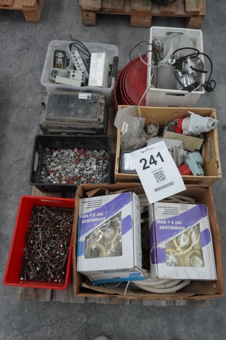 Various lamps, bolts, power plugs etc.