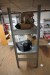 Exhibition shelf with shelves, without end + 1 compartment steel shelf + chest of drawers