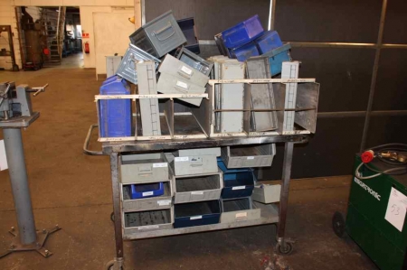 Workshop trolley + content: assortment boxes, steel