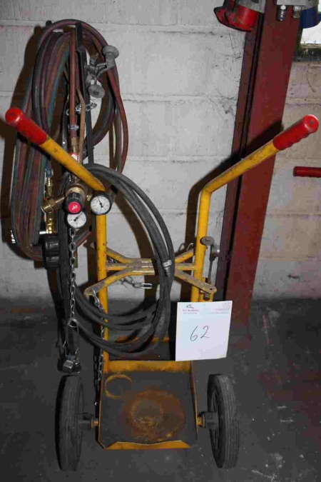 Oxygen and acetylene trolley with hoses and gauges