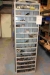 4 subjects steel shelving + bolt rack with content: including bearings, spindle motors, worm gear, bolts, nuts, nipples