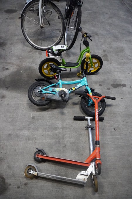 2 children's bikes + 2 children's scooters