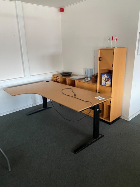 Electric raising and lowering table + bookcase