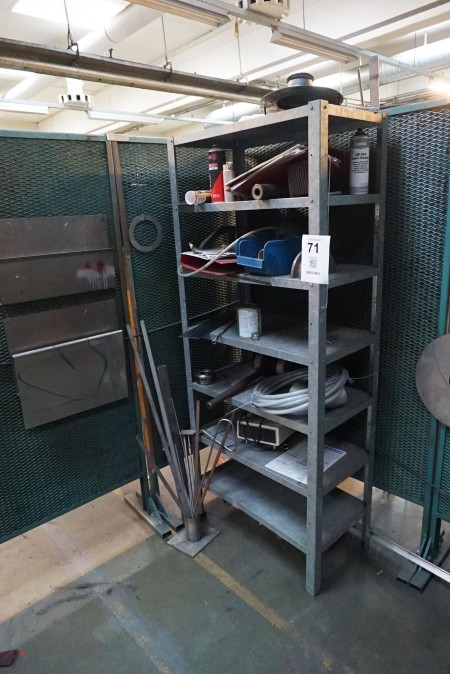 Galvanized steel shelf with contents.