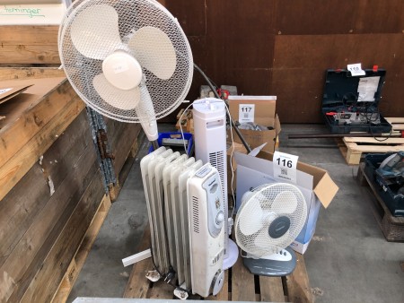 3 pieces. fans + 1 pc. electric radiator