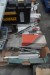 3 pallets with various garden tools, power tools, assortment shelves etc.
