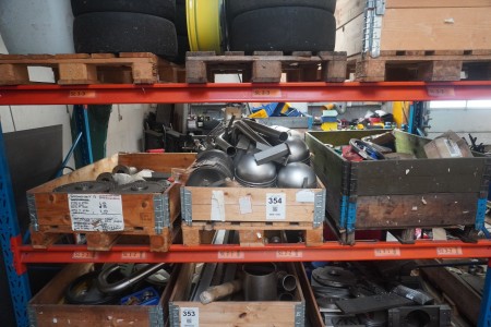3 pallets containing various clamping blocks, stainless steel bowls, etc.