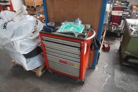 Tool cabinet on wheels with contents.