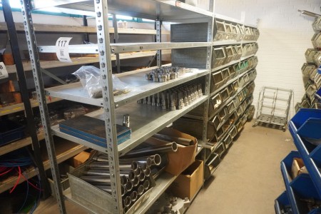 3 compartments steel shelf incl approx. 50 steel boxes & inventory