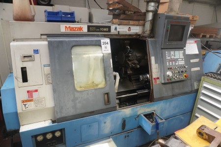 CNC Controlled Lathe with bar loader, Brand: Mazak, Model: Super Quick Turn 10 MS, Serial number: 114748-U, Year 1995