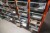 Steel shelf with content in 146 pcs. steel boxes of various stocks