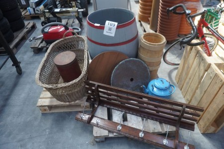 Antique wooden barrel, basket etc.