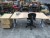 Tisch zum Heben / Senken mit Bürostuhl + Schrank auf Rollen
