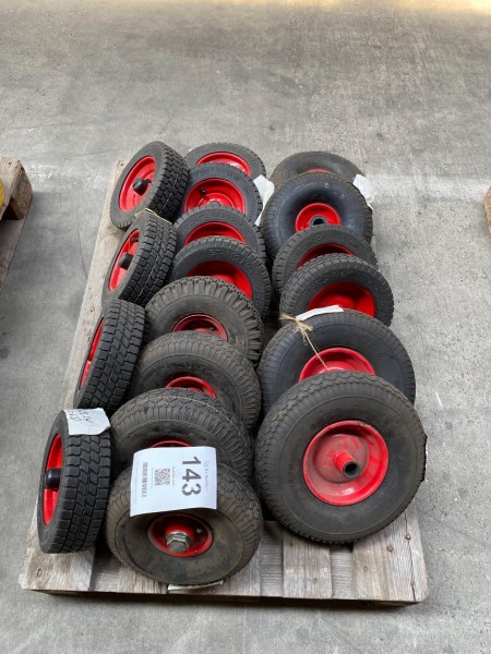 Large batch of spare wheels for wheelbarrows and carts etc.