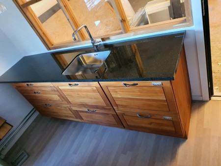 Demo furniture in solid teak, incl granite countertop faucet, as well as Fischer and Paykel double dishwasher machine is new and has not been used