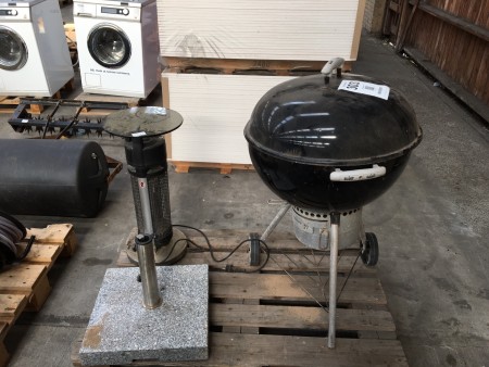 Weber grill, patio heater and parasol base