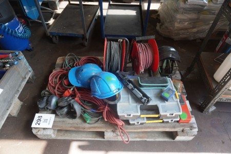 Various power cables, assortment boxes + 2 pcs. cable drums