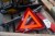 3 stk. advarsels trekanter + cykelstativ til bil mm.