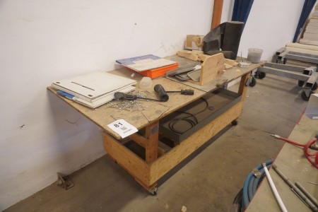 Wooden workshop trolley with contents