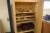 Wooden workshop cabinet with contents