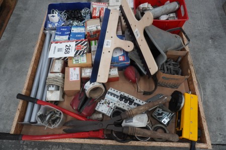 Pallet with various tools, accessories, etc.