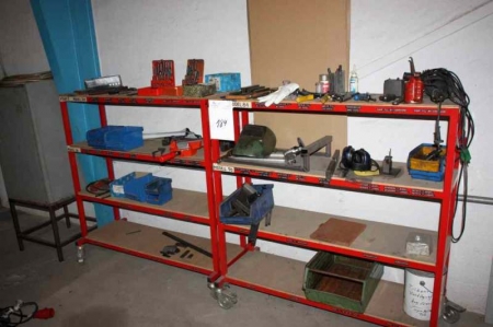 2 sections steel racks on wheels + tool cabinet containing drills, power tools and more. 1 section: width: 120 x height: 124 x Depth: 36 cm