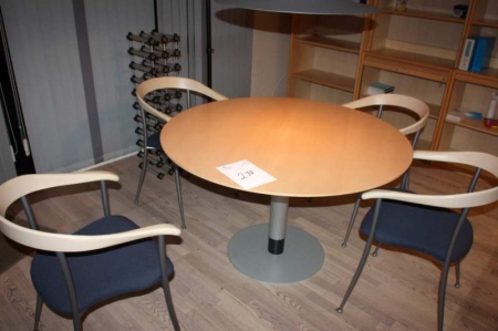 Rundt bord, ø120 cm + 4 stole
