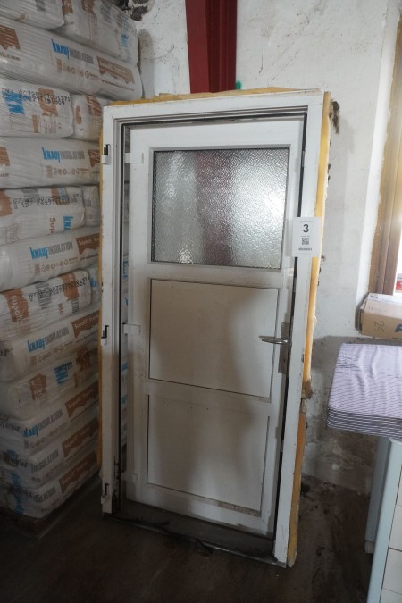 Door with plastic frame with pane