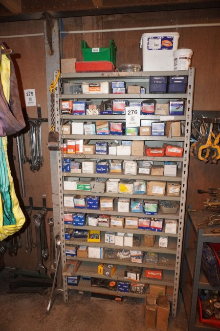 Content in the shelf of various nails, screws, fittings, bolts, nuts, expansion bolts, etc.