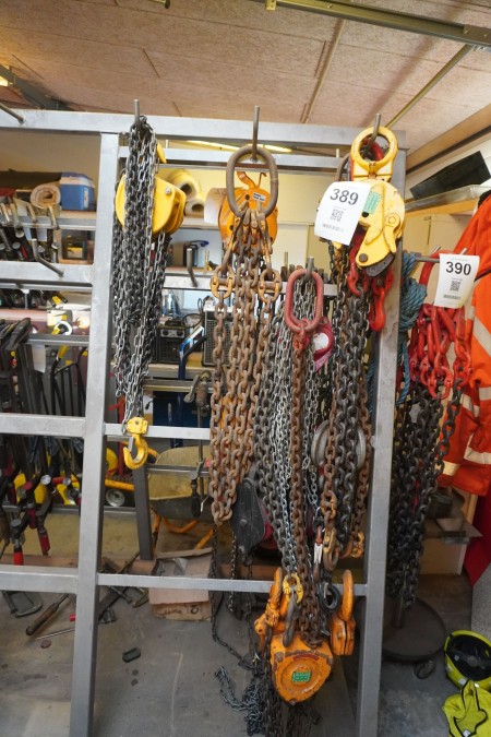 3 pieces. chain details, 1 pc. lifting clamp + various chains