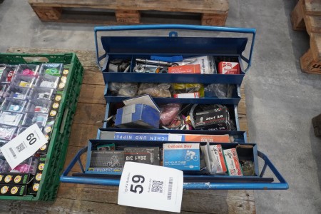 Toolbox with various spare parts for bicycles etc.