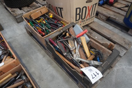 Pallet with various hand tools.