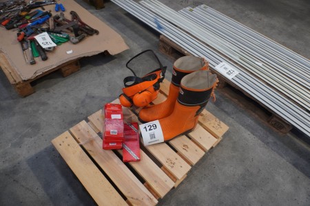 Safety boots, safety helmet & various saw chains for chainsaws