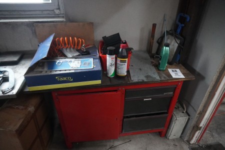 Work table with drawers + various contents