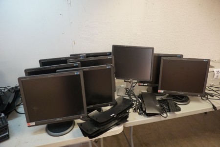 Various Computer monitors + keyboard