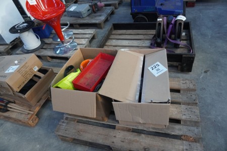 Pallet with various tools + safety helmets