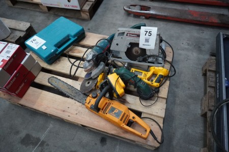 Pallet with various power tools