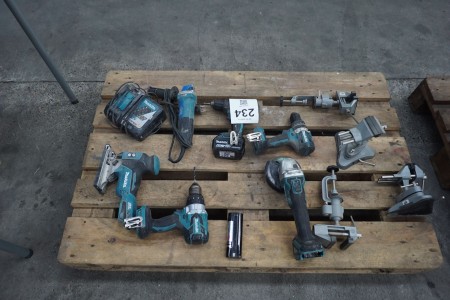 Various power tools, brand: Makita + 4 pcs. vice